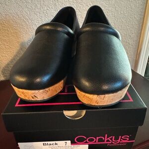 Corkys Black Leather Flats with Cork Detail